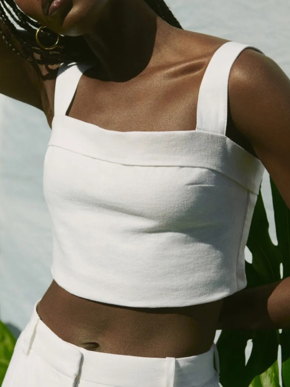 Abercrombie & Fitch White Linen Square-Neck Cropped Tank